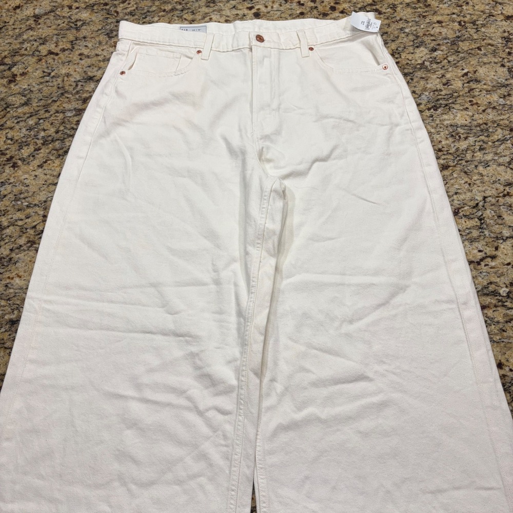 NEW Gap Womens High Rise Wide Leg Jeans Off White Cream Denim Size 33 16 Tall ws